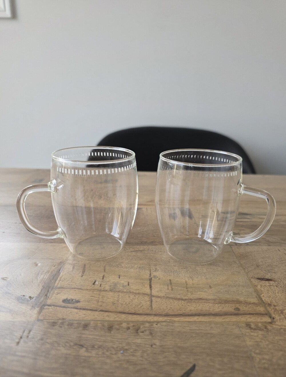 Schott Mainz Jena Glas Clear Glass Coffee Tea Mugs Set of Two Vintage Germany